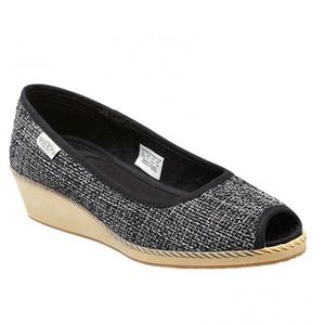 Keen Cortona Low Wedge Black Jute Canvas Peep Toe Shoes Women’s Size 8.5